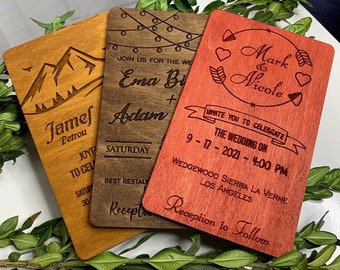 Engraved Wood Wedding Invitation: Rustic Outdoor Weddings