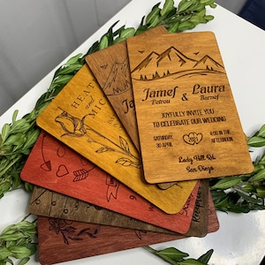 Invitación de boda de madera, invitaciones de boda personalizadas, invitación de boda personalizada, tarjeta de madera grabada, tarjeta de invitación de boda de madera