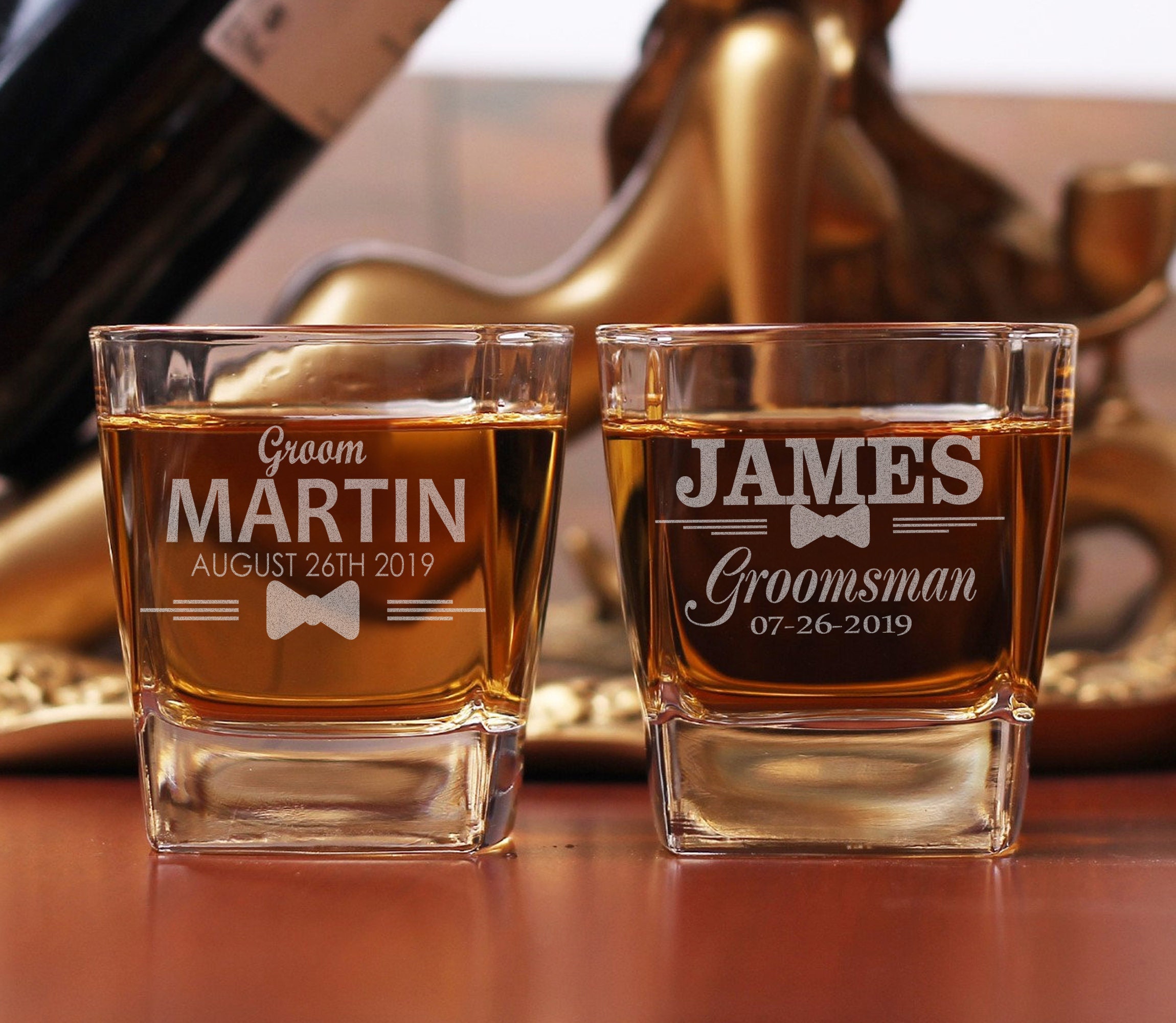 Custom Whiskey Glasses Groomsmen Gift Engraved Whiskey Etsy