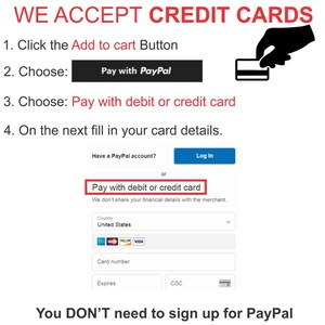 May include: A screenshot of a website checkout page showing the option to pay with PayPal or a debit or credit card. The text "You DON'T need to sign up for PayPal" is displayed at the bottom of the page.