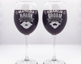 Maverton Copas de vino para parejas - Cristalería de vino personalizada  para recién casados - Juego de vino para boda - Para Navidad - Elegante  juego