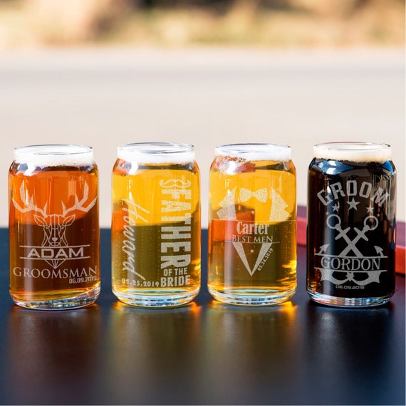 Personalized Beer Can Glass – 16 oz Engraved Beer Can Style Pint Glass – Custom Barware Gift for Him / Groomsmen, Wedding glasses