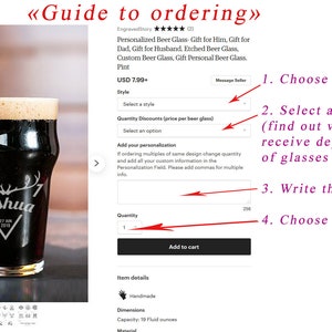 Custom Beer Glasses Personalized Beer Glass Gift for Him, Gift for Dad. Etched Beer Glass, Custom Beer Glass, Monogrammed Beer Glass image 4