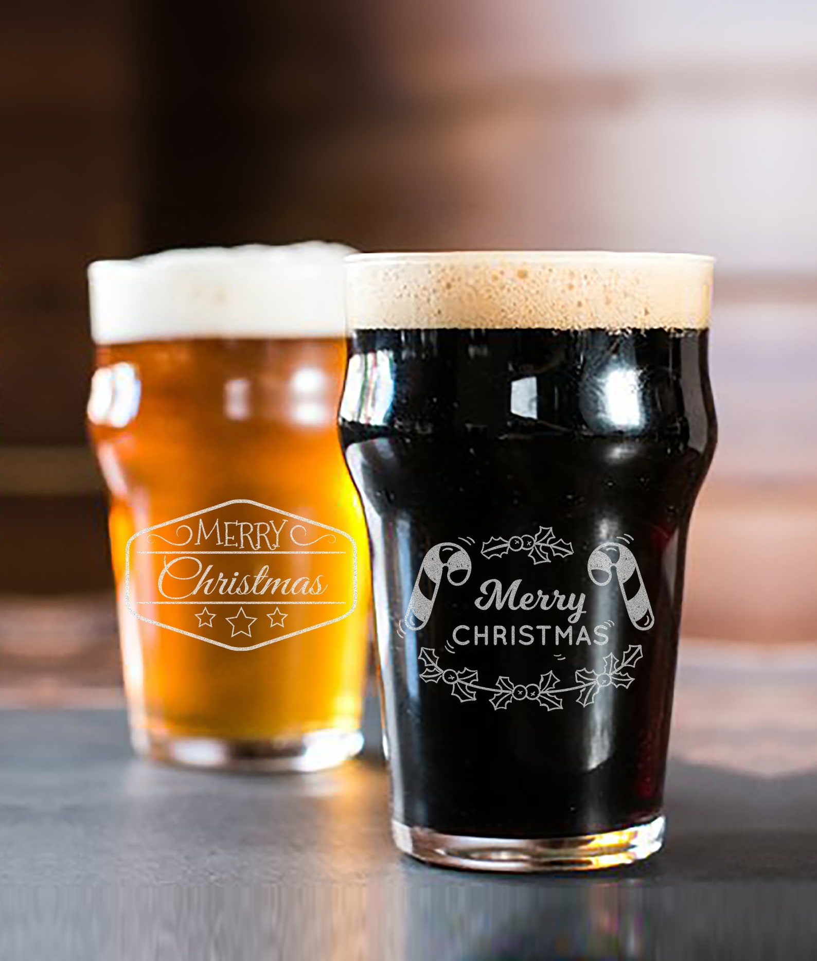 Christmas Beer Glasses Christmas Gift Beer Glass Christmas Etsy