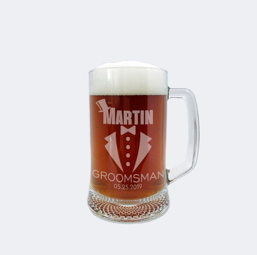 Personalized Groomsmen Beer Mug, Wedding Gifts, Best Man Beer Mug, Custom Engraved Groomsmen