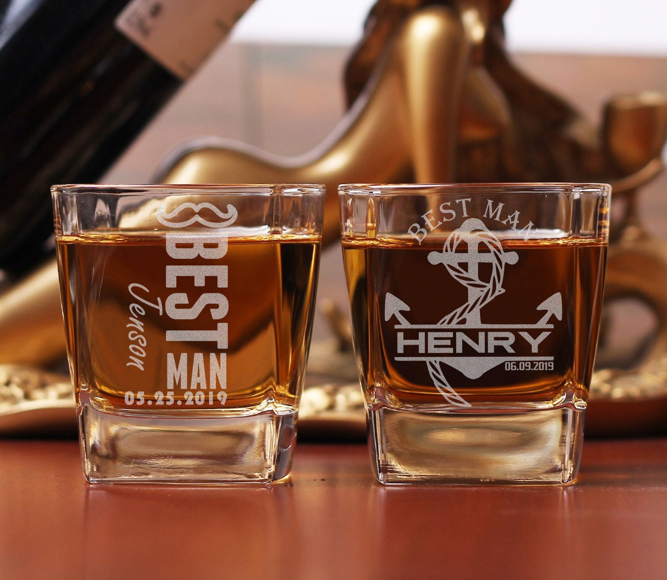 Custom Whiskey Glasses Groomsmen Gift Engraved Whiskey Etsy