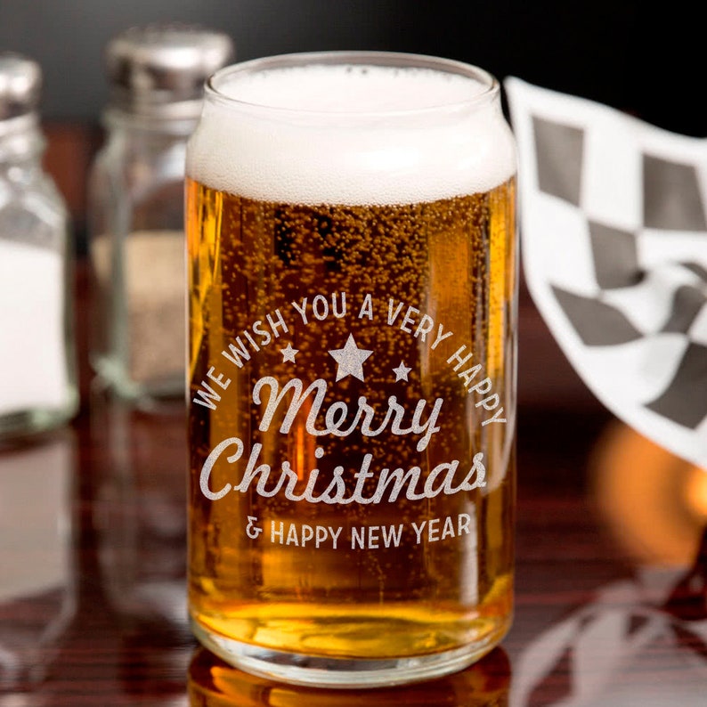 Xmas Beer Glasses Christmas Beer Can Glass Custom Engraved Etsy