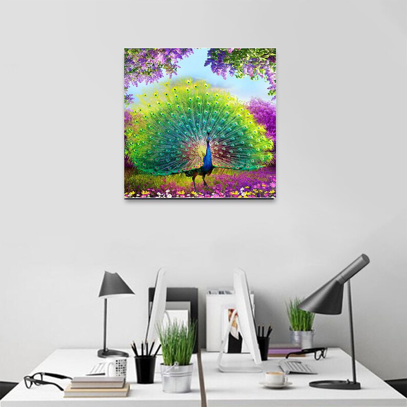 DIY 5D Diamond Painting Cross Stitch squareRound Diamonds Embroidery Peacock Wealth and Good Fortune Diamond Mosaic Home Decor