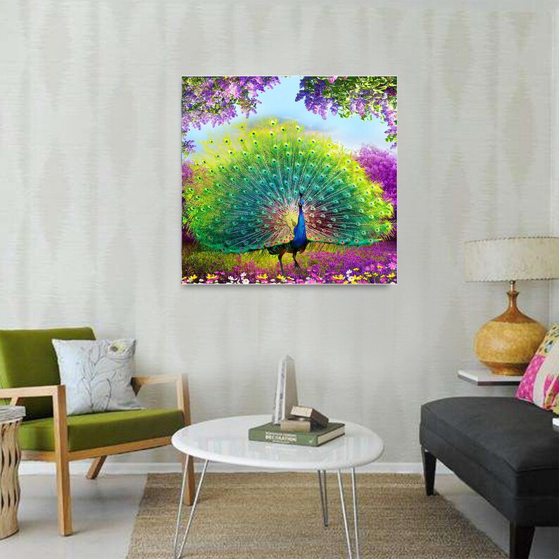 DIY 5D Diamond Painting Cross Stitch squareRound Diamonds Embroidery Peacock Wealth and Good Fortune Diamond Mosaic Home Decor