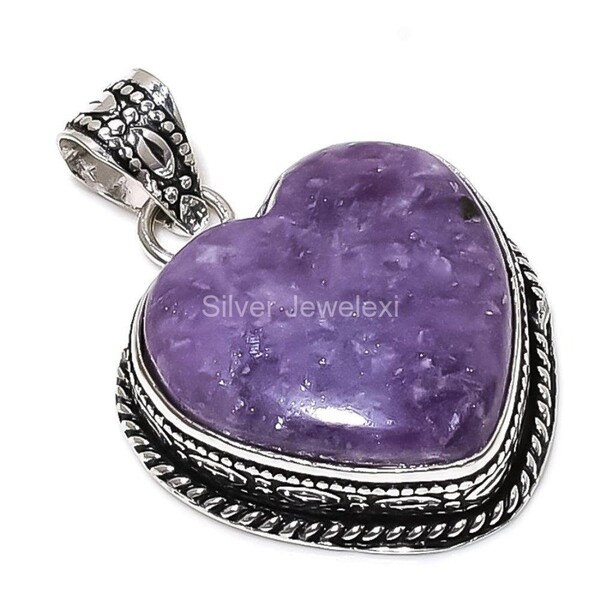 Precious Lepidolite Pendant, Gemstone Pendant, Purple Pendant, 925 Sterling Silver Jewelry, Anniversary Gift, Pendant For Sister