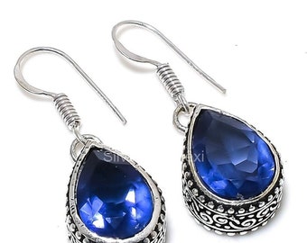 Precious Tanzanite Quartz Gemstone Earrings, Blue Drop & Dangle Earrings, 925 Sterling Silver Jewelry, Anniversary Gift, Earrings For Sister