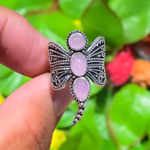 Genuine Rose Quartz Ring, 925 Sterling Silver Ring, Multi Gemstone Butterfly Shape Ring, Handmade Wedding Fine Ring Jewelry Gift For her