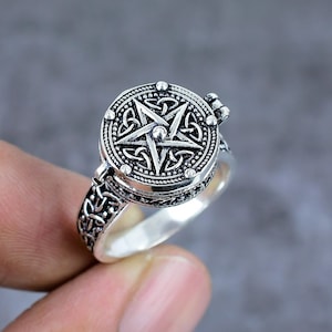 Einzigartiger Stern Ring, Keltischer Ring, Poison Ring, Pillbox Ring, Boho Frauen Ring, 925 gestempelt Ring, 925 Sterling Silber Poison Ring, Geschenk für Sie