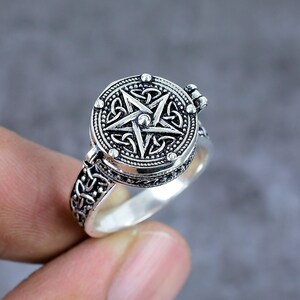Bague étoile unique, bague celtique, bague empoisonnée, bague pilulier, bague bohème pour femme, bague estampée 925, bague empoisonnée en argent sterling 925, cadeau pour elle