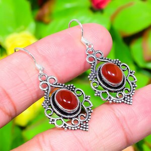 Boucle d’oreille cornaline faite à la main, boucle d’oreille en cabine améthyste, boucles d’oreilles en argent sterling 925, boucles d’oreilles Boho, boucle d’oreille statement, boucle d’oreille vintage style 1,5 »