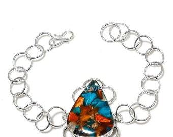 Natural Spiny Oyster Bracelet, Gemstone Bracelet, Orange Chain Bracelet, 925 Sterling Silver Jewelry, Wedding Gift, Bracelet For Best Friend