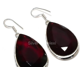 Natural Garnet Earrings, Gemstone Earrings, Red Drop & Dangle Earrings, 925 Sterling Silver Jewelry, Wedding Gift, Earrings For Best Friend