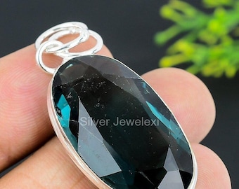 Antique Natural Indicolite Tourmaline Pendant, Gemstone Pendant, Blue Pendant, 925 Sterling Silver Jewelry, Wedding Gift, Pendant For Wife