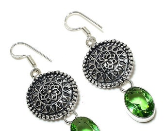 Remarquables boucles d'oreilles péridot, boucles d'oreilles en pierres précieuses, pendants et pendants d'oreilles verts, bijoux en argent sterling 925, cadeau de mariage, boucles d'oreilles pour mère