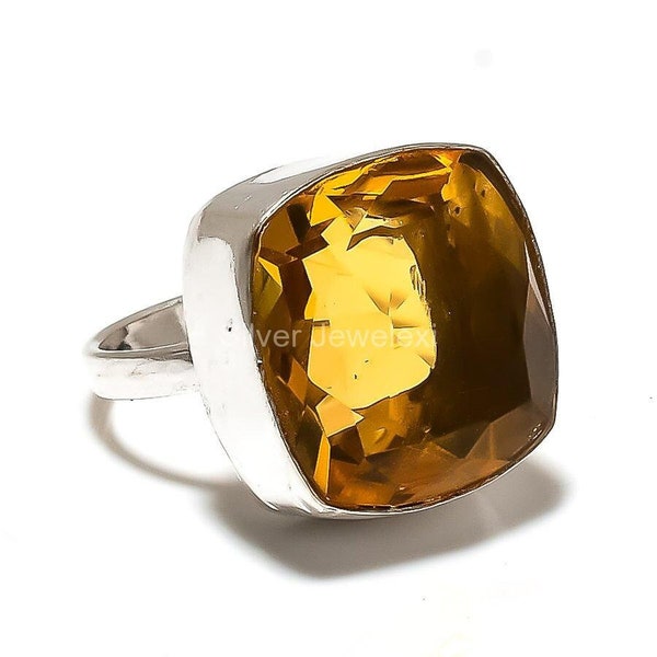 Precious Natural Citrine Ring, Gemstone Ring, Yellow Band Ring, 925 Sterling Silver Jewelry, Anniversary Gift, Ring For Sister