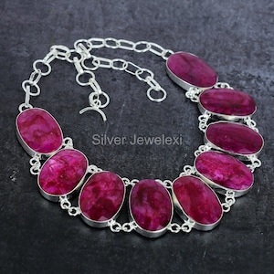 Rare Kashmir Red Ruby Necklace, Pink Gemstone Necklace, Chain Necklace, 925 Sterling Silver Jewelry, Wedding Gift, Necklace For Mother