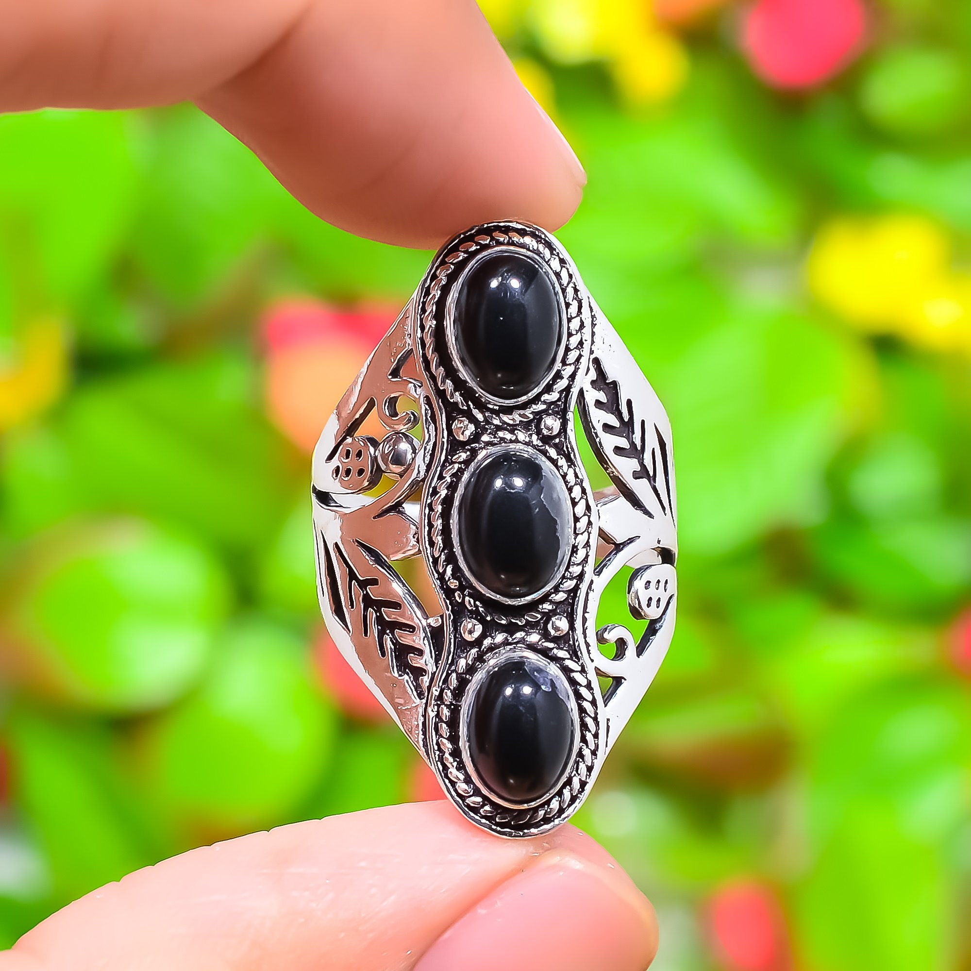 100% Genuine Onyx Ring Size 9, Black Gemstone Ring, Band Ring, 925 100% Genuine Onyx Ring Size 9, Black Gemstone Ring, Band Ring, 925