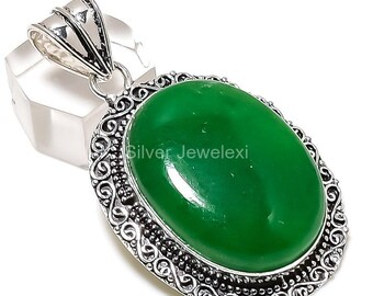 Precioso colgante de esmeralda, colgante de piedra preciosa verde, colgante, joyería de plata de ley 925, regalo de aniversario de bodas, colgante para ella