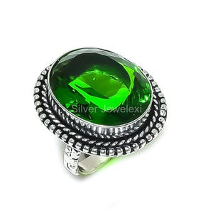 100% Genuine Chrome Diopside Ring Size 7, Green Gemstone Ring, Cluster Ring, 925 Sterling Silver Jewelry, Anniversary Gift, Ring For Her