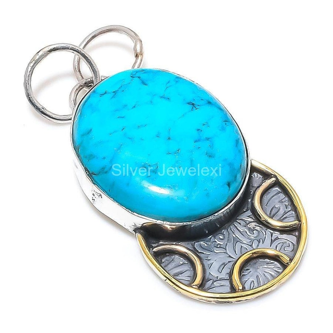 Valuable Natural Turquoise Two Tone Pendant Gemstone Pendant Etsy