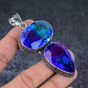 Exquisito colgante de turmalina bicolor, colgante de piedra preciosa, colgante multicolor, joyería de plata de ley 925, regalo de boda, colgante para ella
