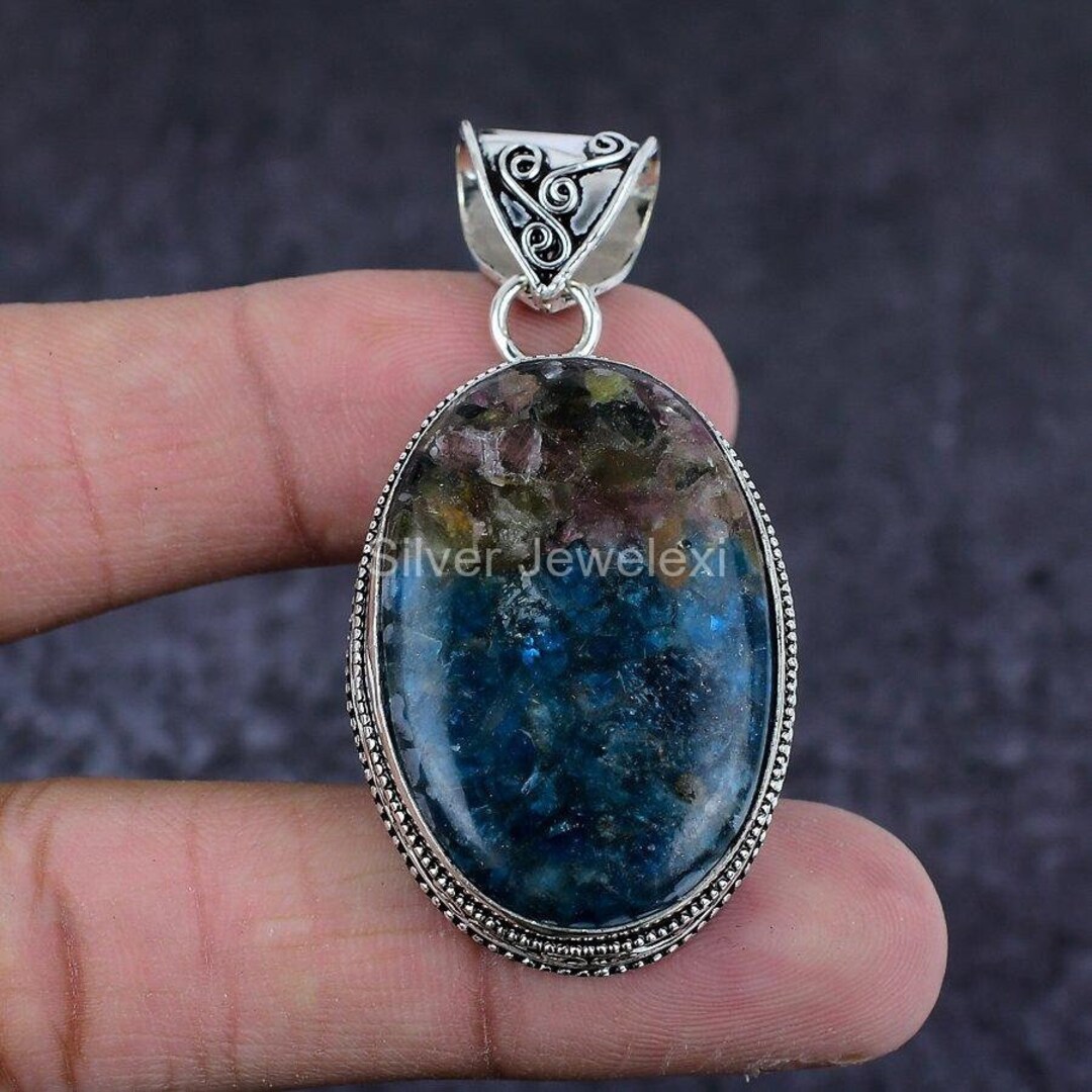 Rare Natural Tourmaline Pendant, Gemstone Pendant, Green Pendant, 925