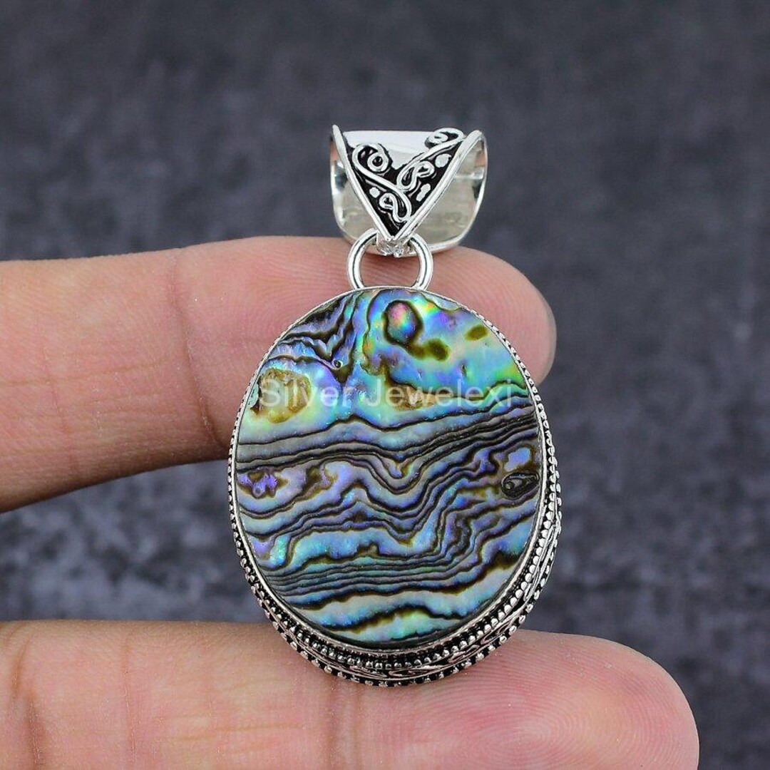 Valuable Natural Abalone Shell Pendant, Gemstone Pendant, Blue Pendant
