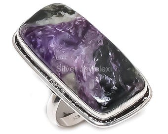 100% Natural Russian Charoite Ring Size 9, Purple Gemstone Ring, Band Ring, 925 Sterling Silver Jewelry, Birthday Gift, Ring For Best Friend