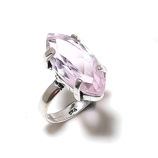 Pink Kunzite Ring, 925 Sterling Silver Ring, Kunzite Gemstone, Handmade Prong Set Jewelry, Engagement Ring,  Birthday Gift Jewelry For Her