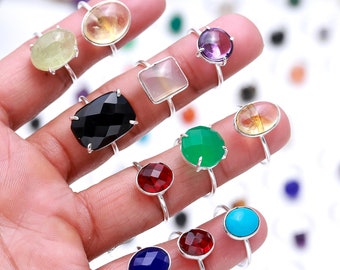 Natural Multi Gemstone Rings Lot, Beautiful Design Crystal Rings, Beach Carnival Jewelry Ring, Handmade Jewelry Lot, Gift For Wedding