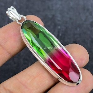 Bi-Color Tourmaline Pendant: 925 Sterling Silver Gemstone Jewelry