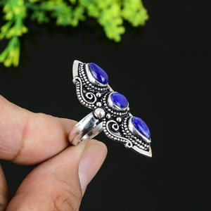 Lapis Lazuli Ring, 925 Sterling Silver Ring, Multi Stone Ring, Handmade Ring, Natural Lapis Gemstone, Statement Boho Ring, Engagement Ring