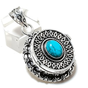 100% Genuine Turquoise Pendant, Blue Gemstone Pendant, Pendant, 925 Sterling Silver Jewelry, Wedding Anniversary Gift, Pendant For Her