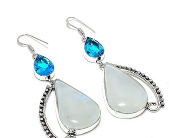 Mystic Topaz, Blue Topaz Earrings, 925 Sterling Silver Earrings, Topaz Gemstone, Handmade Dangle & Drop Earring, Birthday Gift Earring 2.99"
