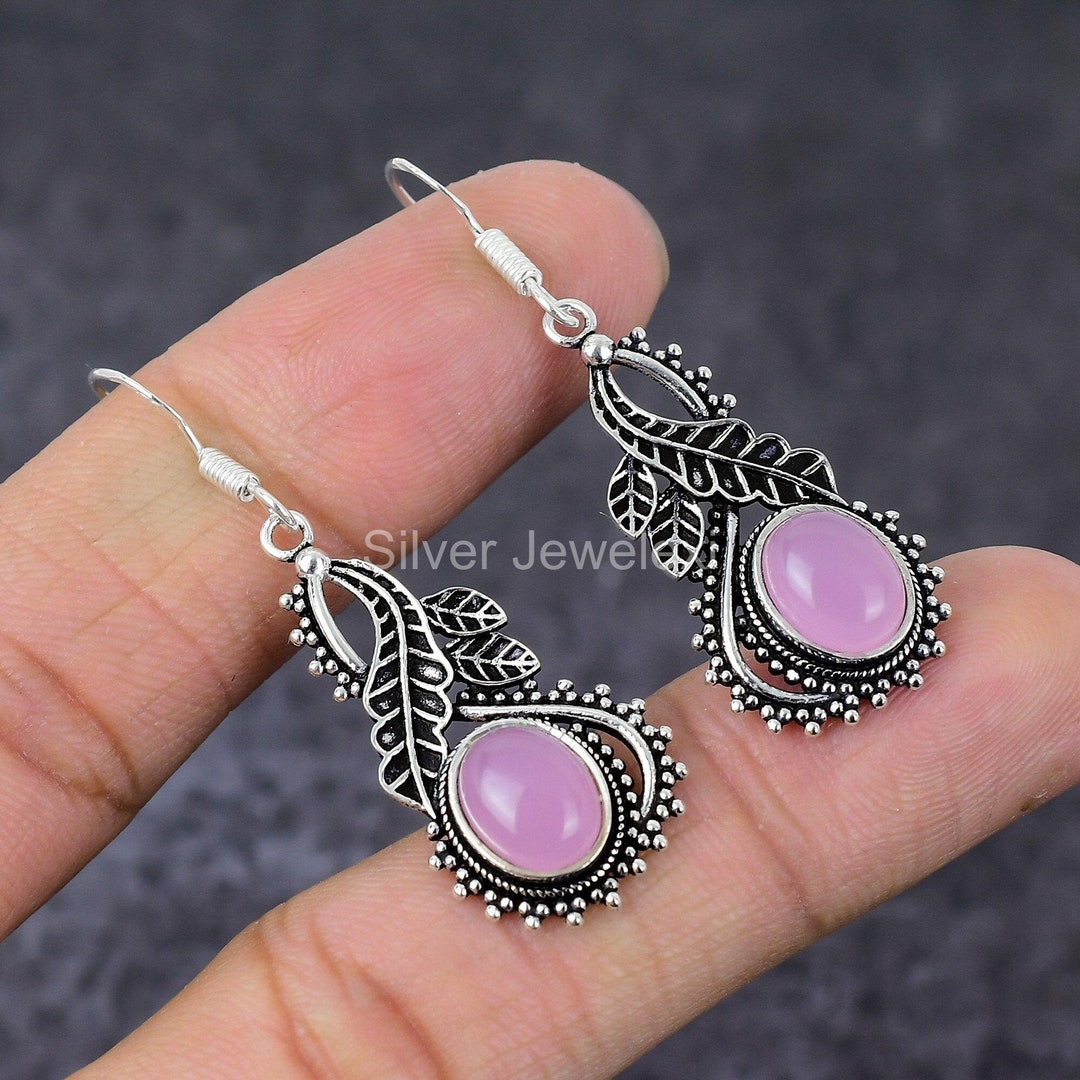 Valuable Natural Rose Quartz Earrings Pink Drop & Dangle Etsy
