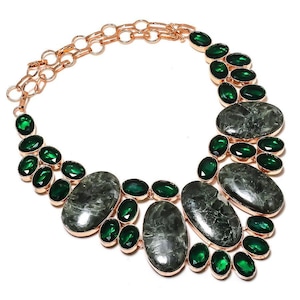 Natural Seraphinite Necklace, Gemstone Necklace, Green Chain Necklace, Copper Jewelry, Anniversary Gift, Necklace For Best Friend