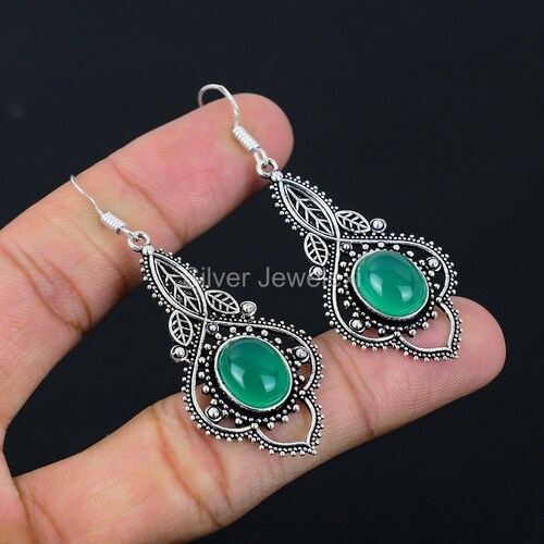 Orecchini in onice verde naturale, orecchini a goccia verde e pendenti, gioielli in argento sterling 925, regalo di anniversario, orecchini per il migliore amico