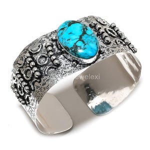 Natural Tibetan Turquoise Bracelet, Blue Gemstone Bracelet, Bangle Bracelet, 925 Sterling Silver Jewelry, Engagement Gift, Bracelet For Wife
