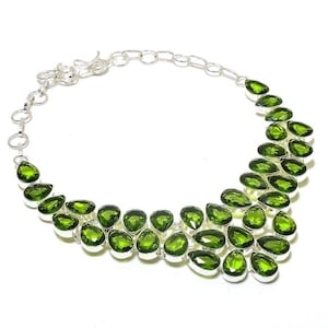 Natural Peridot Necklace, Green Gemstone Necklace, Chain Necklace, 925 Sterling Silver Jewelry, Anniversary Gift, Necklace For Mother