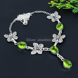 Precious Peridot Necklace, Green Gemstone Necklace, Chain Necklace, 925 Sterling Silver Jewelry, Engagement Gift, Necklace For Sister