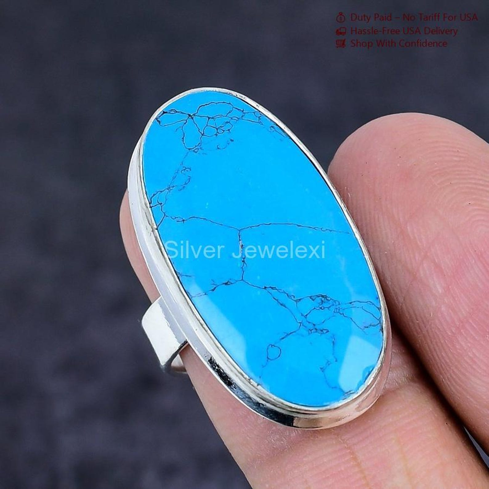 Anillo de turquesa Santa Rosa, piedra preciosa ovalada azul, anillo de ...