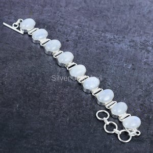 Elegant Rainbow Moonstone Bracelet, White Gemstone Bracelet, Chain Bracelet, 925 Sterling Silver Jewelry, Wedding Gift, Bracelet For Love