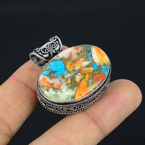 Natural Spiny Oyster Turquoise Pendant, Orange Gemstone Pendant, Pendant, 925 Sterling Silver Jewelry, Wedding Gift, Pendant For Daughter