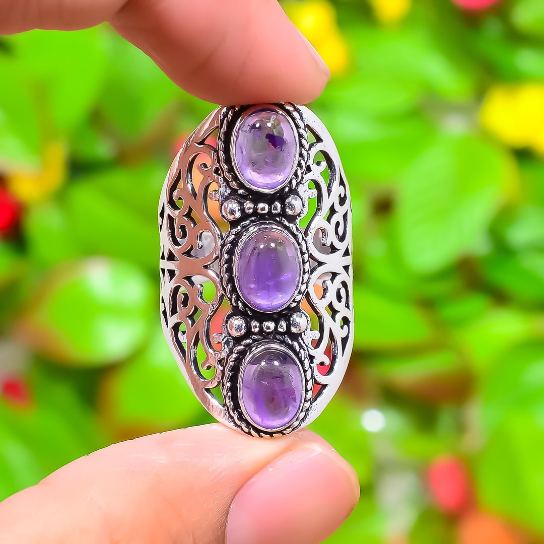 925 Sterling Silver Ring Pear Amethyst 15x10mm Natural