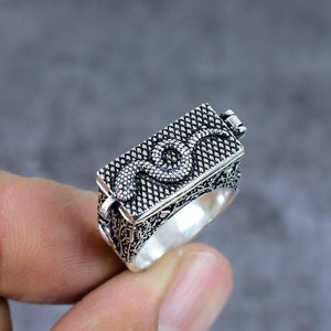 Anillo de veneno de plata, anillo de pastillero, anillo de plata de ley 925, anillo con sello 925, anillo de caja con componente oculto, anillo con mensaje secreto, regalo para ella